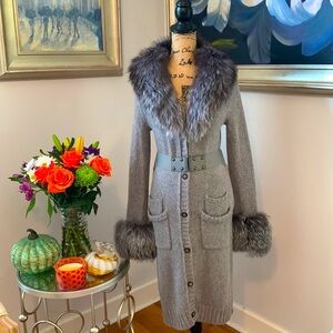MAGASCHONI Neiman Marcus Fox Fur Gray Wool Alpaca Sweater Coat Cardigan …